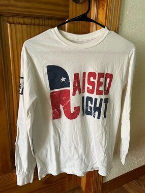 Shield Republic Raised Right Long Sleeve Shirt, White, Small
